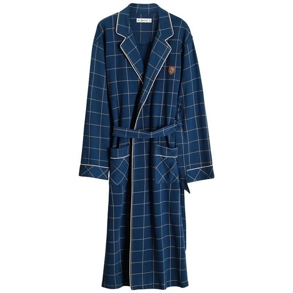 Frühling Herbst Bademantel Männer 100% Baumwolle Schlaf Top Kimono Roben Für Männliche Plaid Roben Lange Bademantel Braut Robe Dressing kleid 201111