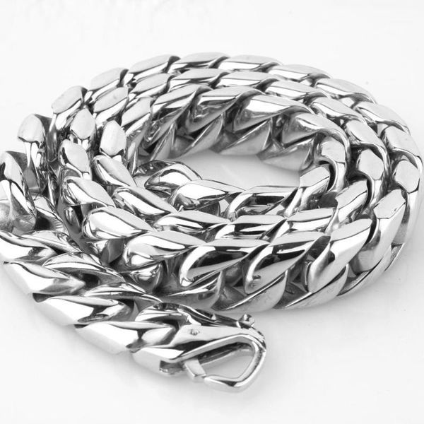 

15mm wide hip-hop silver color polished stainless steel cuban curb chain mens womens necklace or bracelet bangle 7-40inch