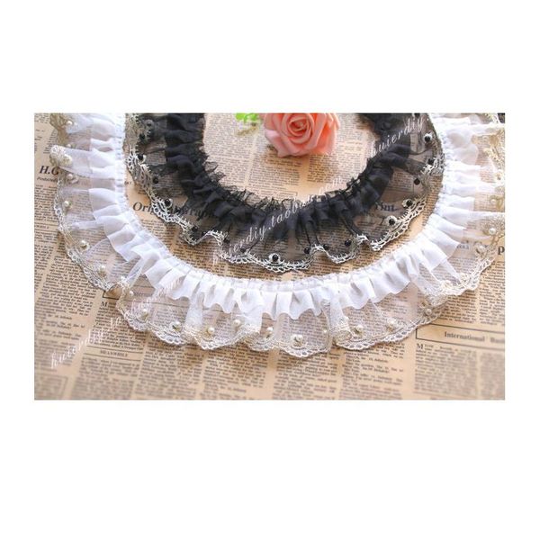 

7cm, 2.7 '' wide 1meter/lot mesh embroidered lace gold thread bead decoration lace fabric for garment sew sqcknp