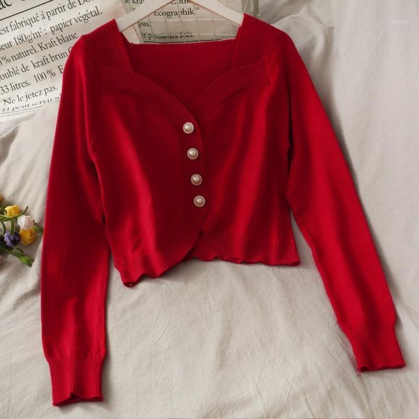 

2020 autumn korean version short knitted shirt women long-sleeved sweater1, White