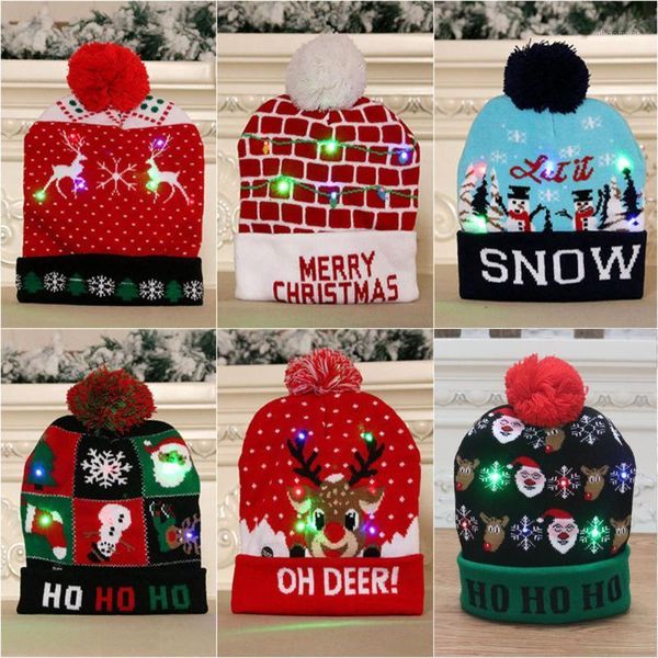 

led christmas hat sweater knitted beanie christmas light up knitted hat gift for kids xmas 2021 new year decorations1