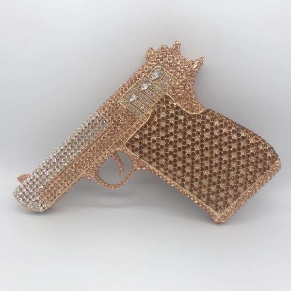 

female champagne gun shape crystal clutch evening purse bags women formal dinner handbag wedding bridal clutch purse for gift