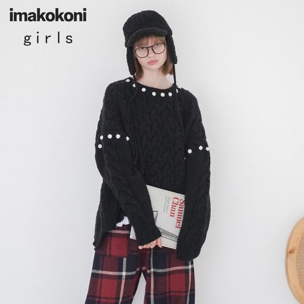 

women's sweaters imakokoni original design wild black stitching small flower pullover sweater autumn and winter, White;black