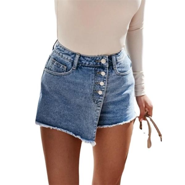 

summer women's straight breasted denim shorts high waist button fly skirts feminino 220307, White;black