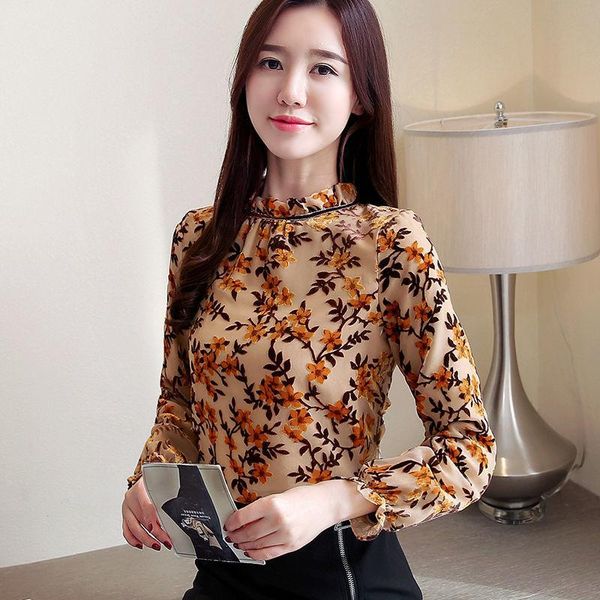

women's blouses & shirts spring autumn style blouse shirt elegant o-neck printed long sleeve casual sweet sp896, White