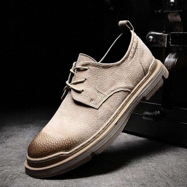 

suede leather men casual shoes comfort business casual scalp lace up cowhide sets shoes non-slip elastic resistant shoes men #dj8z