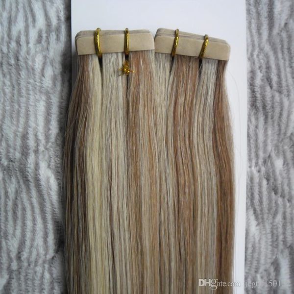 

straight tape in extensions human hair 100% real remy hair blonde 100g 40pcs 10 to 24 inch tape in haar extension skin weft 100% human hair, Black