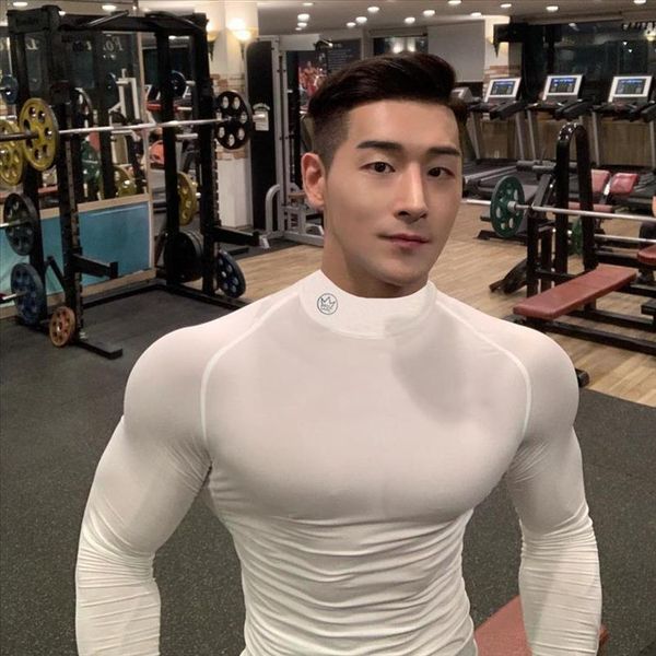 

men skinny long sleeve shirts spring casual fashion printed t shirt male gyms fitness black tee shirt brand clothing new