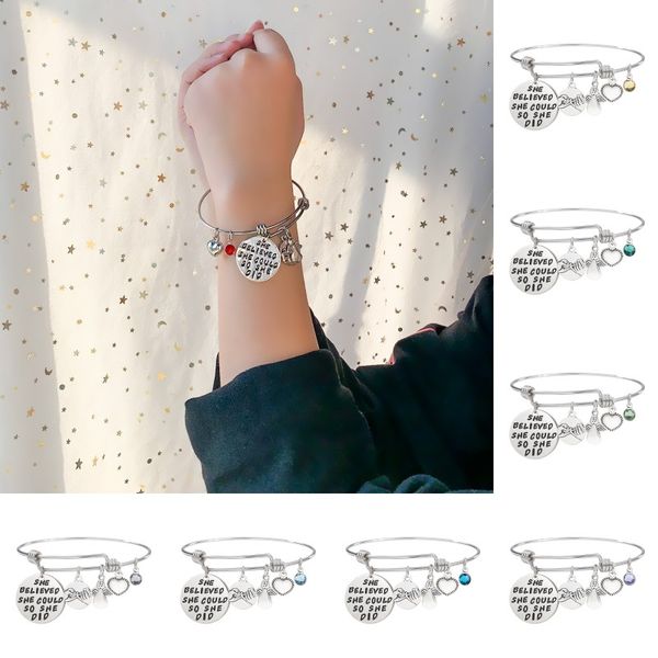 

womens bracelets engraved "she belived she could so she did "inspirational round charm pendant adjustable bracelet kimter-c350fz