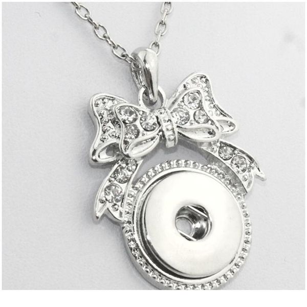 

4colors 18mm metal snap button jewelry bow-knot pendant necklace with charm chain necklace ne266 one directio bbyaia, Silver