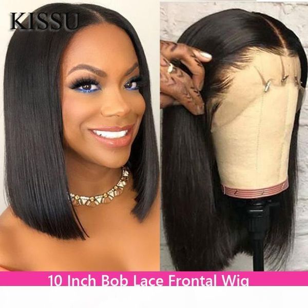 

10 inch bob wig straight bob wig 13x4 lace front human hair wigs peruvian hair already made human lace frontal wigs, Black;brown