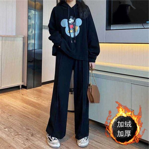 

autumn and winter 2020 new loose sweater suit women's fashion foreign style fat sister wear pair of pants, Black
