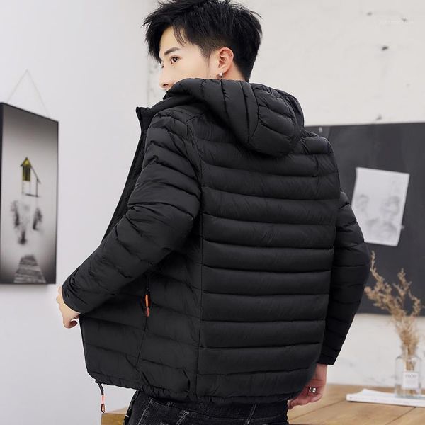 

winter 2020 selling new men's mid-length padded jacket slim hooded down padded jacket handsome thick cotton1, Black