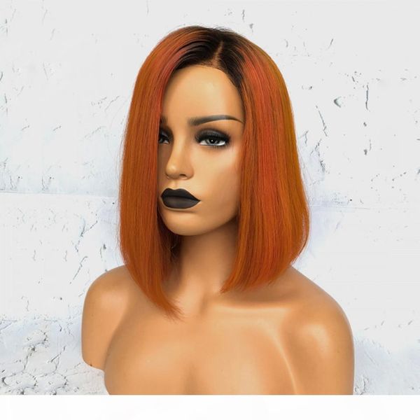 

180% density orange wig glueless synthetic lace front wig with baby hair 14inch ombre short bob wigs for black women