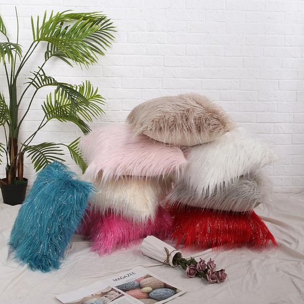 

cute nordic plush pillowcase wool faux fur cushions ins sofa pillow with bright silk cushion princess bed sofa decor