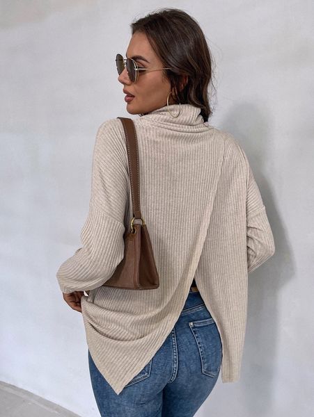 

drop shoulder wrap back sweatshirt 146e#, White;black