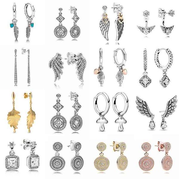 

authentic 925 sterling silver spiritual feathers hanging earrings for women wedding gift fashion jewelry, Golden