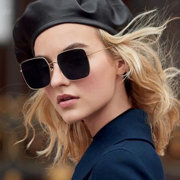 

sunglasses 2021 retro big square women vintage brand metal frame black sun glasses for female fashion designer shades lunette, White;black