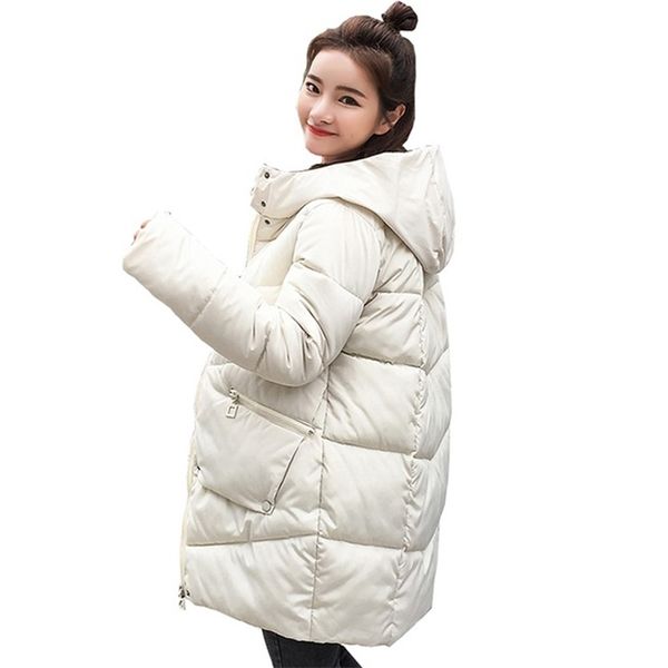 inverno parka mujer estilo coreano longo jaqueta mulheres grossas sólidas plus size solto capuz casaco quente femme casual giacca donna 201026