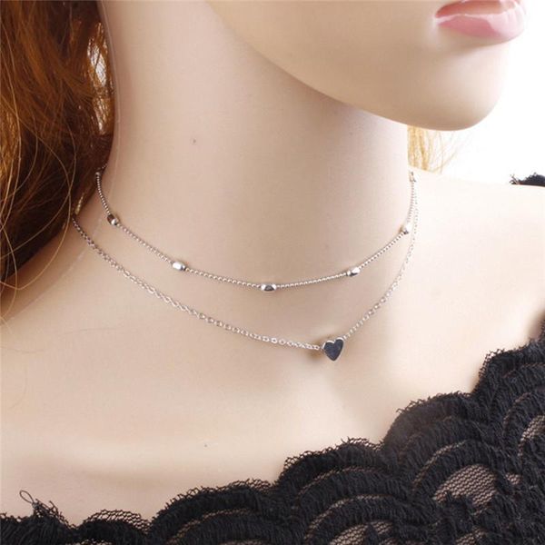 

симпатичный collier maxi ожерелье 2020 нового прибытие brand limited кристалл collares stella двойного ожерелье dot phase сердце, Silver