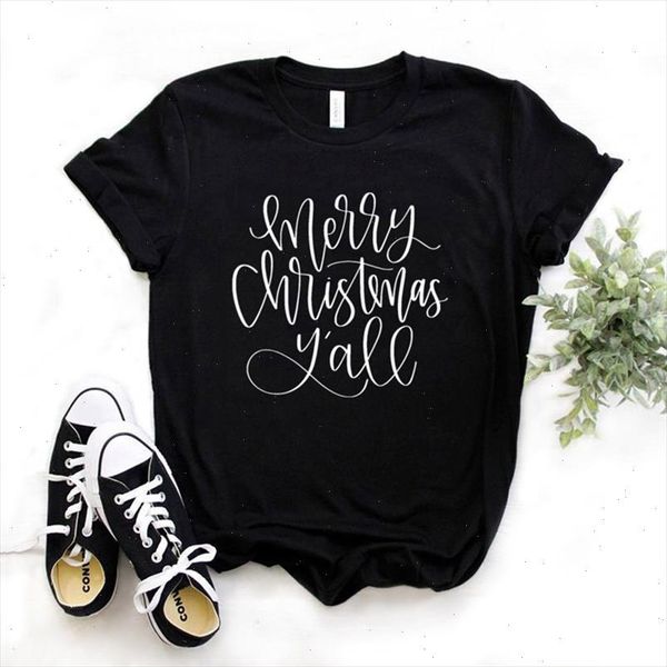 

merry christmas yall print women tshirt cotton casual funny t shirt gift for lady yong girl tee 6 color a 1009, White