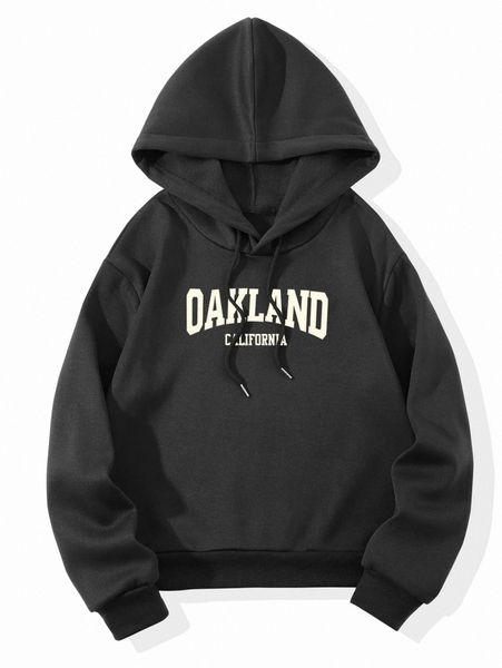 

letter graphic drawstring thermal lined hoodie j8ek#, White;black
