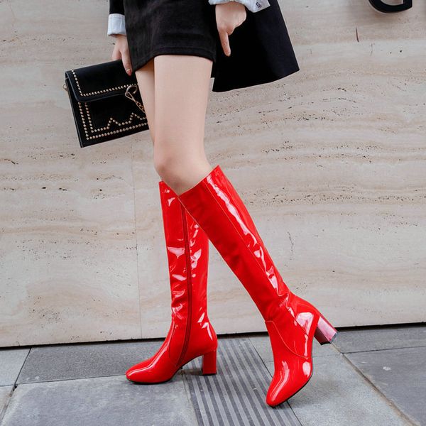 

2022 women boots fashion cosplay red knee high boots for women shoes luxury zipper boats high heels shoes plus size 45, Black