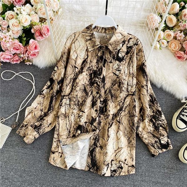

women's blouses & shirts spring autumn personality shirt women loose slimming retro tie-dye lazy wind blouse uk785, White