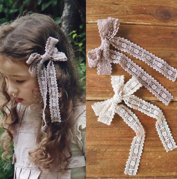 Kids Lace Arcos Cabelo Clipes Estilo Coreano Meninas Doces Lace Hollow Ribbon Ribbon Cabelo Clipe Crianças Princesa Barrettes