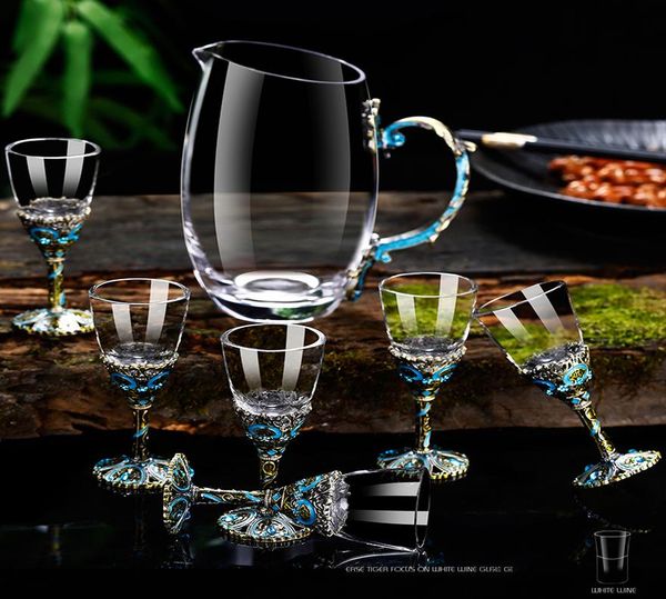 

creative enamel color white spirit cup mixer set 6pcs chinese spirit cup 1pcs wine bottle lead crystal glass goblet jllppo