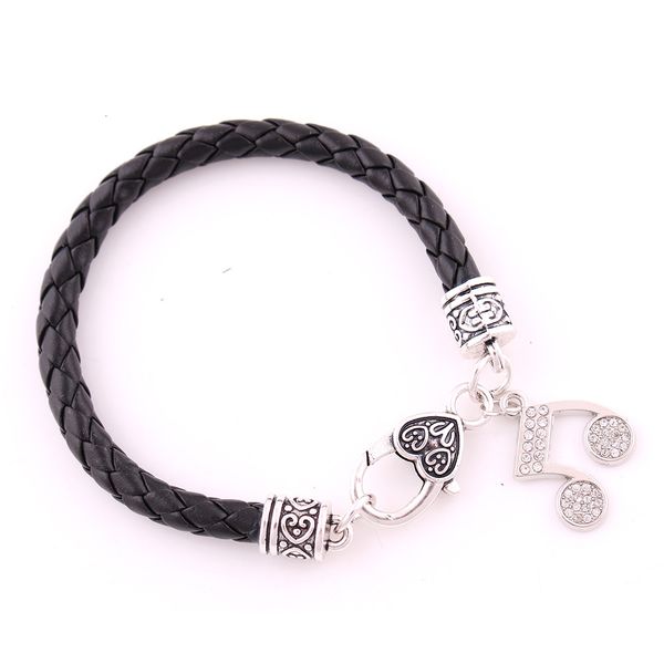 

symbol selling studded musical with crystal music note charm pendant leather chain bracelet jewelry
