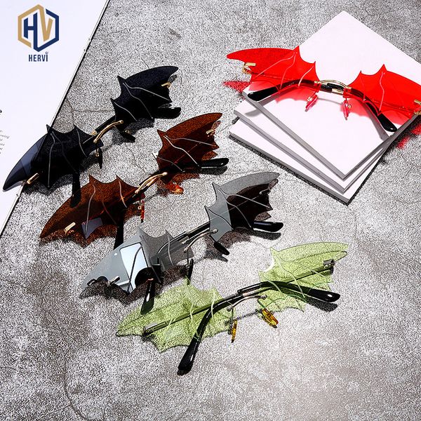 

new rimless sunglasses women unique bat sun men cool party glasses man funny shades