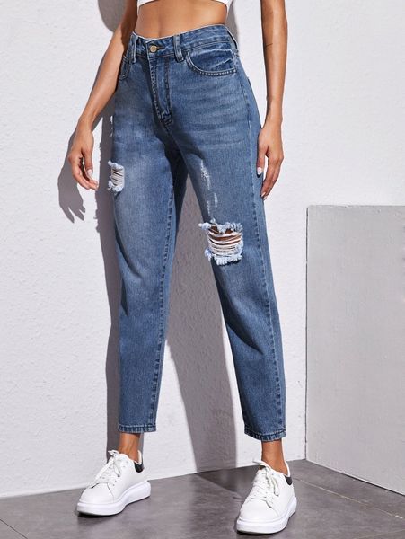 

high rise mom jeans without belt i6vs#, Blue