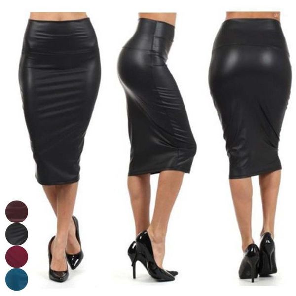 

fashion women high waist faux leather pencil skirt bodycon skirt solid office skirts fs991, Black