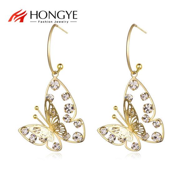 

dangle & chandelier hongye 2021 women's earrings fashion zircon butterfly drop for women animal statement elegant jewelry gift, Silver