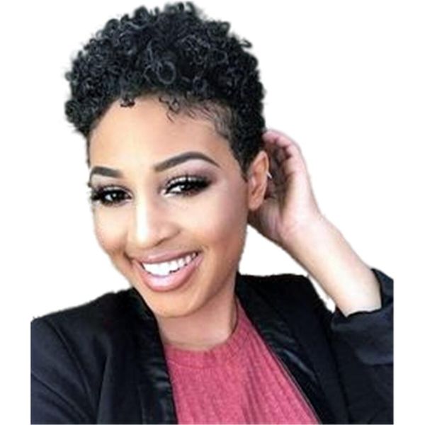 

short african pixie cut afro kinky curly 100%human hair none lace front wigs for black women, Black;brown