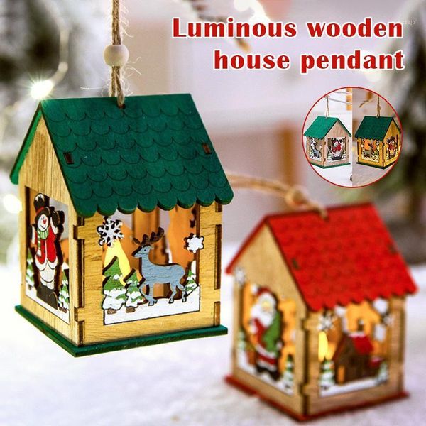 

christmas decorations lighting wood mini cabin decoration luminous diy assembling pendant ornament lights drop 1