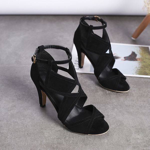 

2021 women sandals peep toe ladies fashion buckle strap high heels hollow woman summer shoes plus size rome footwear new 1 yxlz, Black