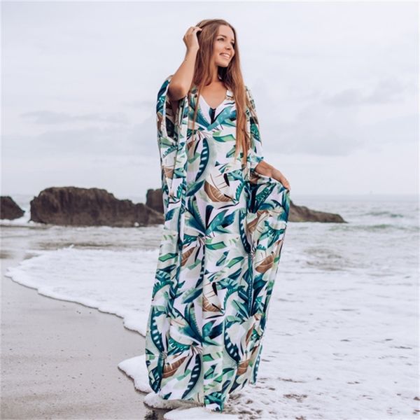

2021 new swimming suit cover wear polyester printed kimono holiday bikini robe lady's shirt thin summer i722, Black;gray