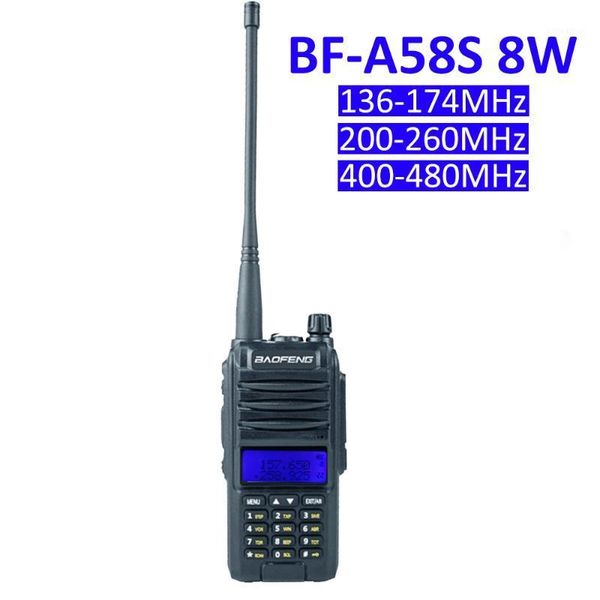 

new baofeng walkie talkie bf-a58s 5w tri band 136-174mhz 200-260mhz 400-480mhz handheld radio station 2200mah amateur radio1