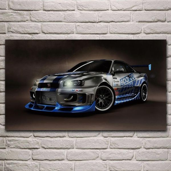 

paintings skyline gt r r34 sport car tuning artwork fabric poster living room home wall decorative canvas silk art print kj423