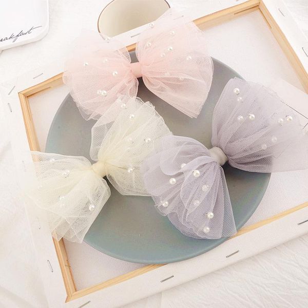 

hair accessories 15pcs ins fashion cute pearl gauze bow hairpins big mesh bowknot clips princess headwear boutique accessories1, Slivery;white
