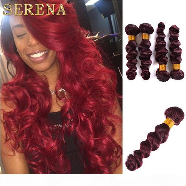 

4pcs lot factory price queen virgin 99j brazilian remy hair loose wave 100% human hair extension virgin human hair weave, Black