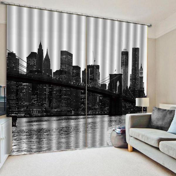 

curtain & drapes curtains for room nature black and white city bridge po print 3d garden door custom