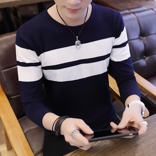 

2021 new autumn nightgown men's pullover striped man's jacket shirts pull long sleeve clothes homme spring k271 2pw6, White;black