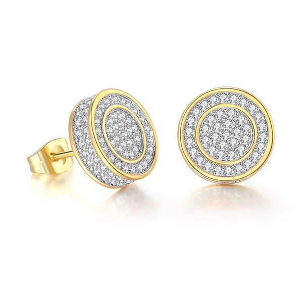 

men women bling cz earrings studs gold plated bling cz round earrings studs hip hop jewelry nice gift, Golden;silver