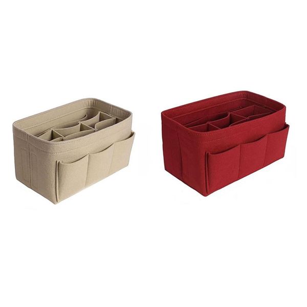 

women fashion felt cloth inner bag fits in insert handbag multi-pockets cosmetic bags storage and personal belongings organizer