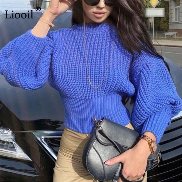 

women's sweaters liooil knit short sweater loose pullovers women female jumpers 2021 autumn winter lantern sleeve o neck pull, White;black
