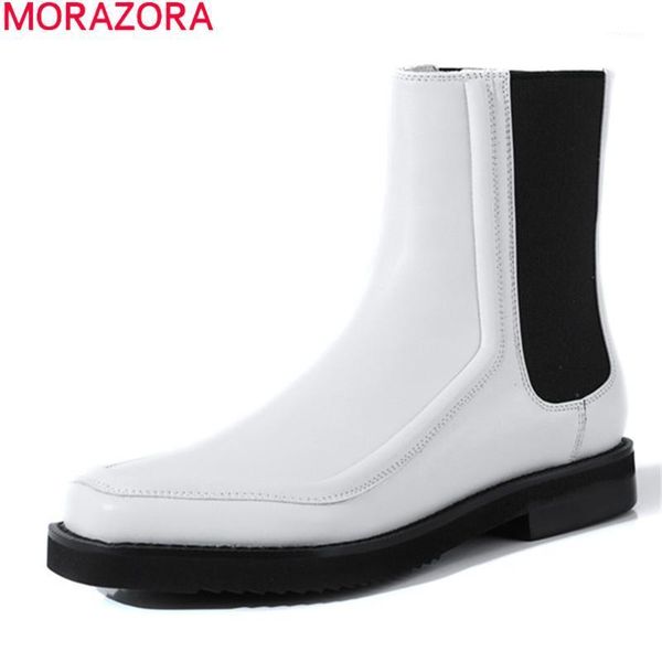 

boots morazora 2021 fashion ankle genuine leather low heel square toe mixed colors women black white1