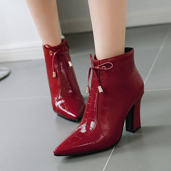 

fashion female boots pointed toe anke red booties british style women autumn boots office ladies shoes plus size 40 41, Black